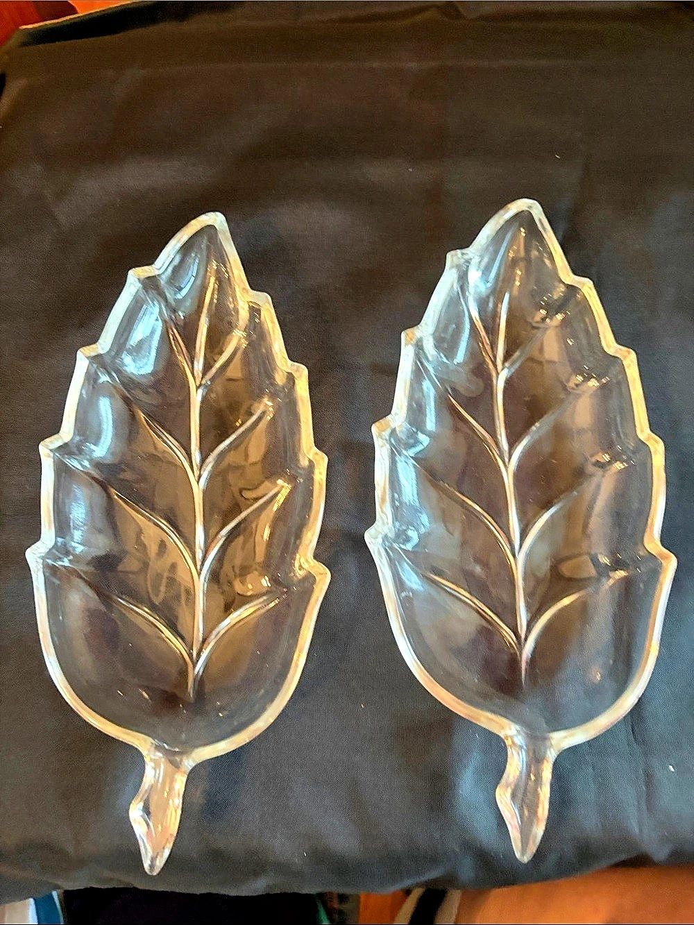 Vintage Hazel Atlas Clear Leaf-Shaped Glass Serving Dishes Set of 2